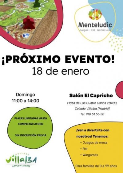 Cartel promocional del evento Menteludic Kids con fecha, lugar y actividades lúdicas para familias.