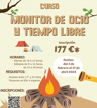 Cartel del curso de monitor de ocio y tiempo libre en Guadarrama