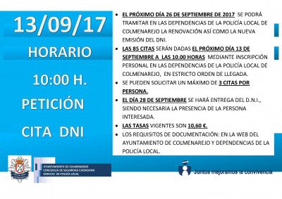 RENOVACIÓN DNI 26 Y 28-9-2017. PETICION DE CITAS EL 1-9-2017