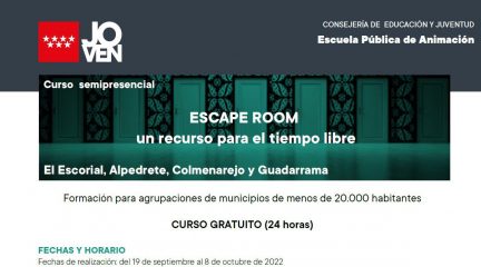Curso gratuito “Escape room: un recurso para el tiempo libre” para jóvenes de Alpedrete, El Escorial, Colmenarejo y Guadarrama