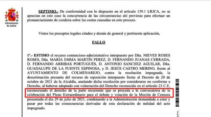 Colmenarejo vuelve a la casilla de salida: una sentencia reconoce el derecho al debate de la moción de censura presentada por la oposición hace un año
