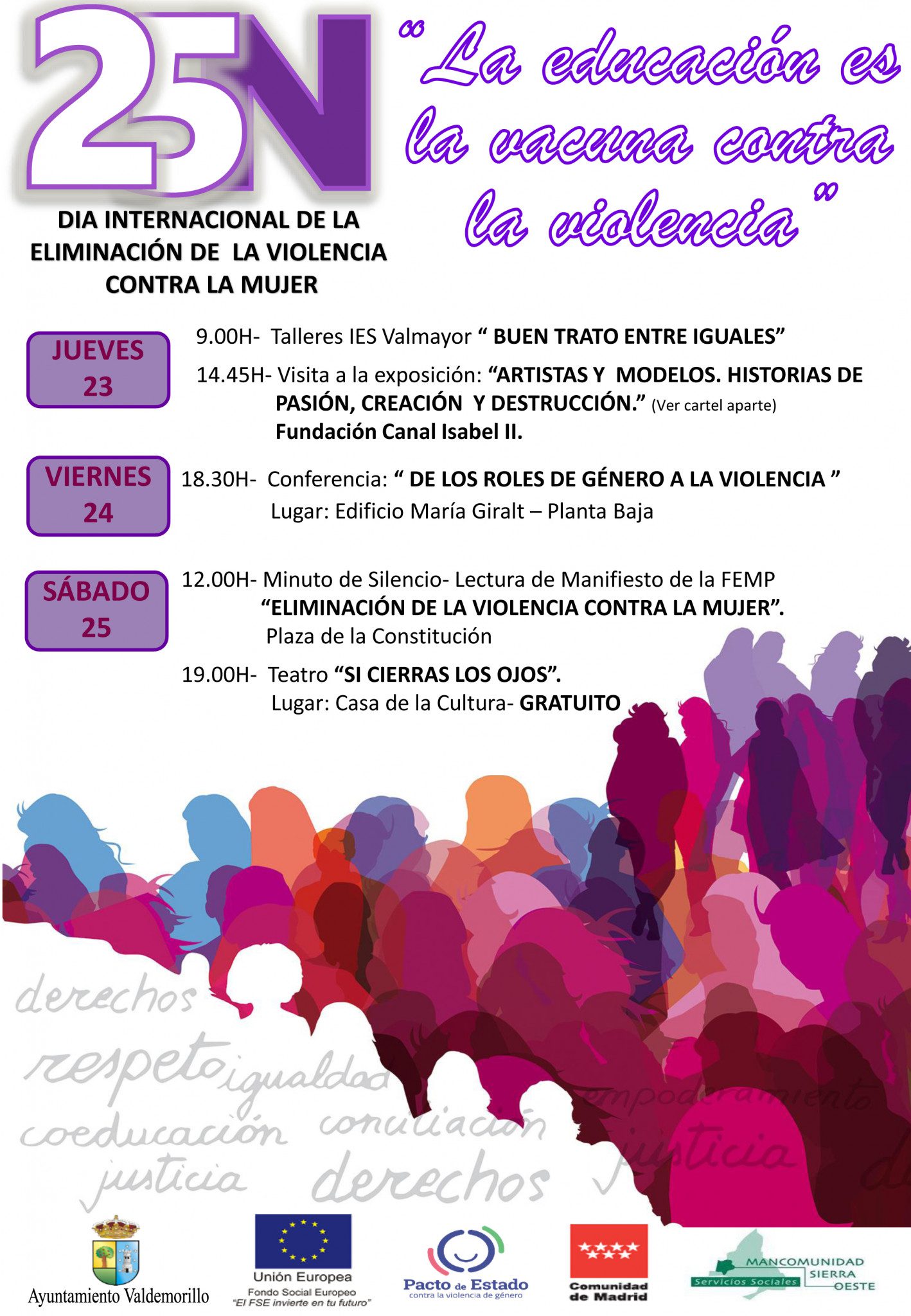 Cartel con el programa de "La educación es la vacuna contra la violencia" en Valdemorillo