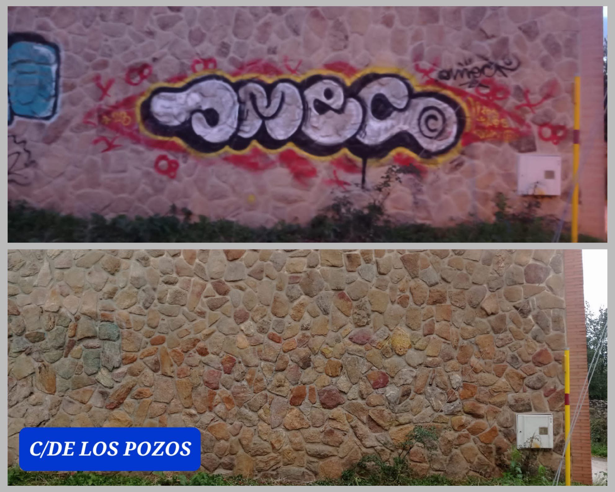 Antes y después de los grafitis en Galapagar