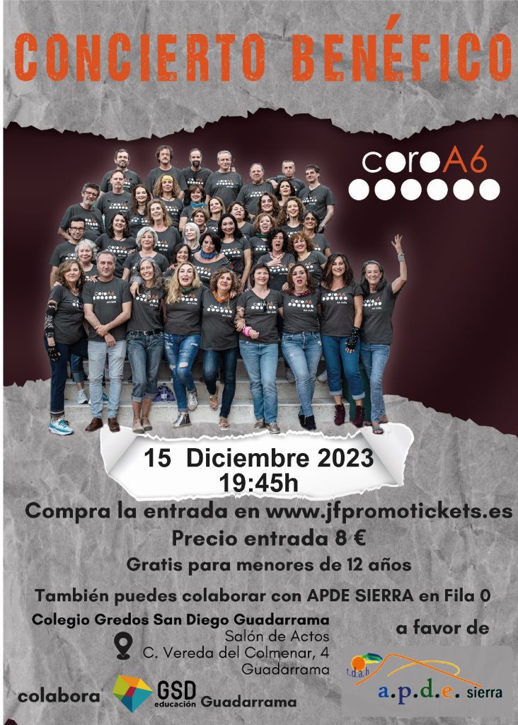 Cartel del concierto del Coro A6 a beneficio de APDe Sierra