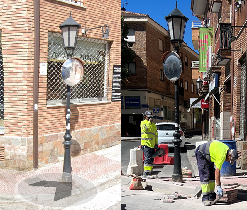 Antes y después de los trabajos realizados en el cruce de San Gregorio con la calle Escuelas