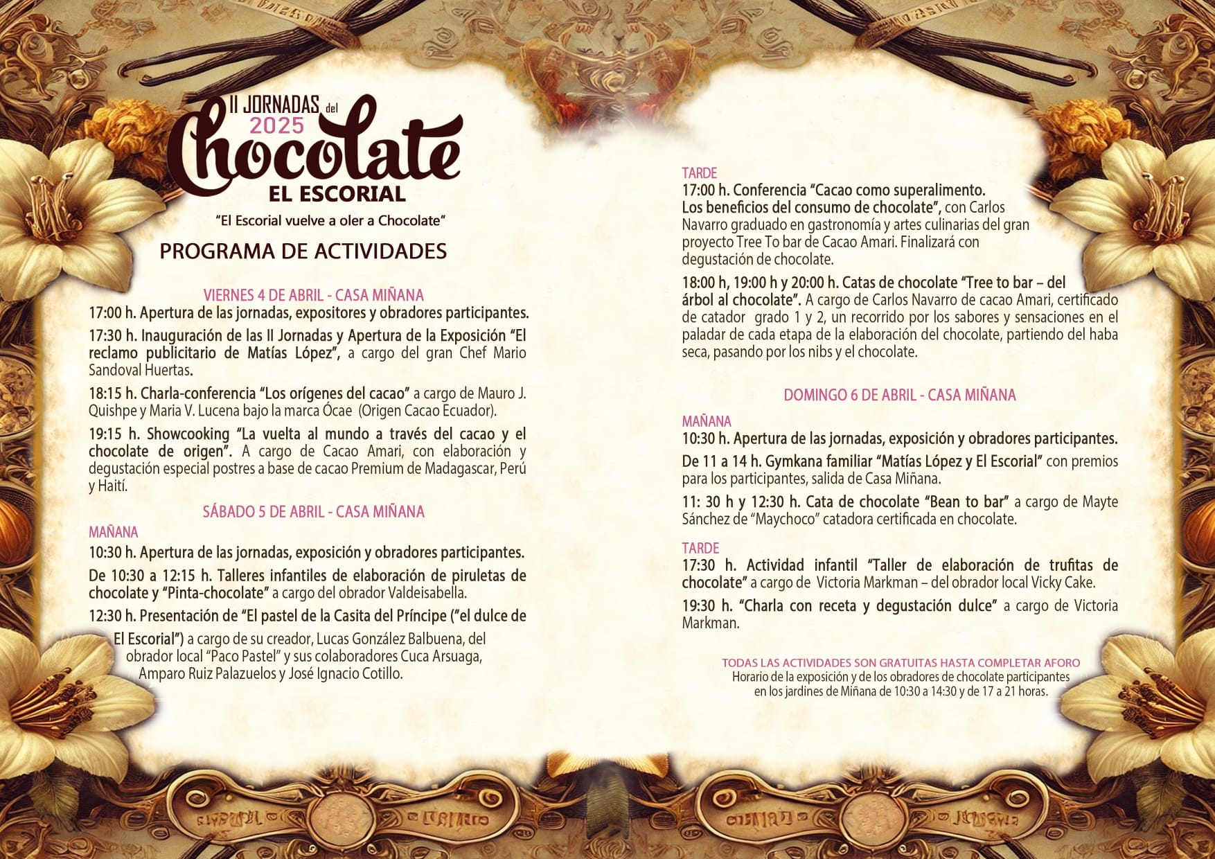 Programa de las II Jornadas del Chocolate de El Escorial