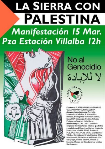 Cartel de la manifestación en Collado Villalba con el lema “En solidaridad con Palestina y contra el genocidio”.