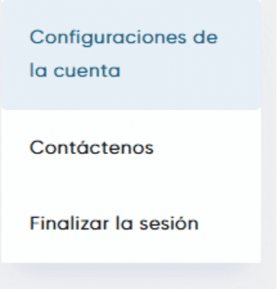 Acceso a la configuración de suscripción con un desplegable de opciones.