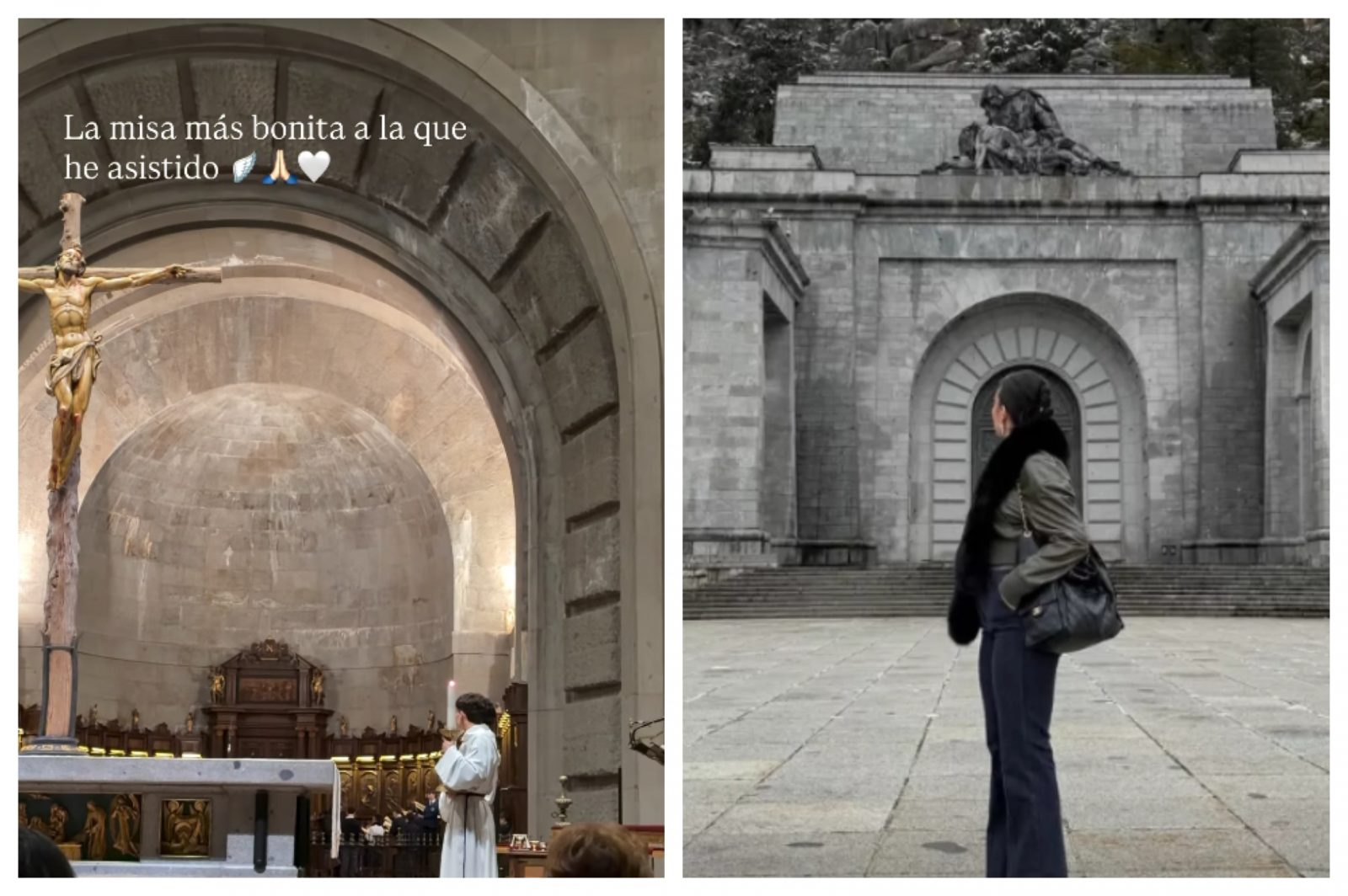 Imagen del vídeo publicado por Georgina, que antes se había fotografiado a la entrada de la Basílica de la Santa Cruz, junto al grupo escultórico de La Piedad, obra de Juan de Ávalos