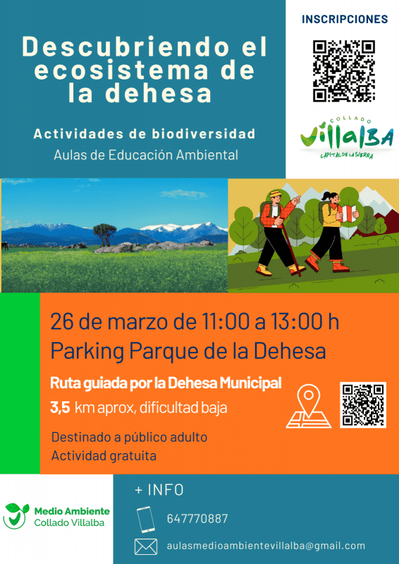 Cartel informativo de la actividad "Descubriendo el ecosistema de la dehesa" en Collado Villalba.