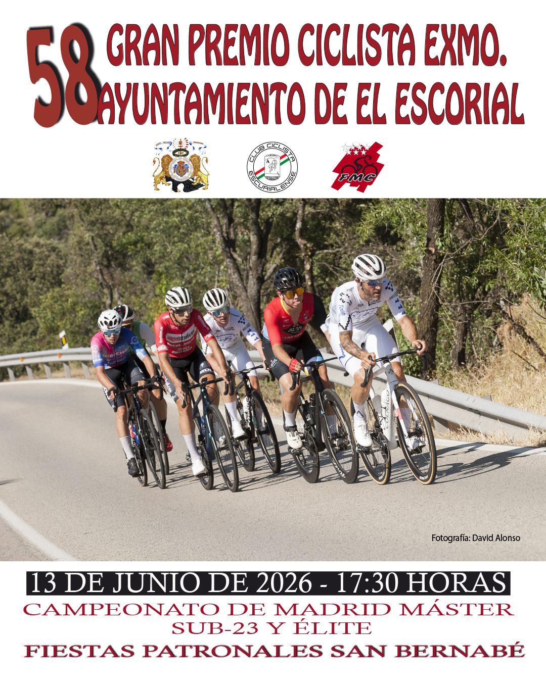 Cartel oficial con un grupo de ciclistas en ruta, logotipos institucionales y datos del campeonato de Madrid de ciclismo.