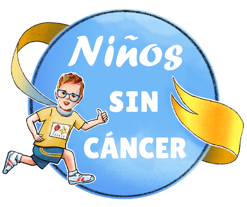 Ilustración con el logo de Niños Sin Cáncer donde aparece un niño corriendo dentro de un círculo azul.