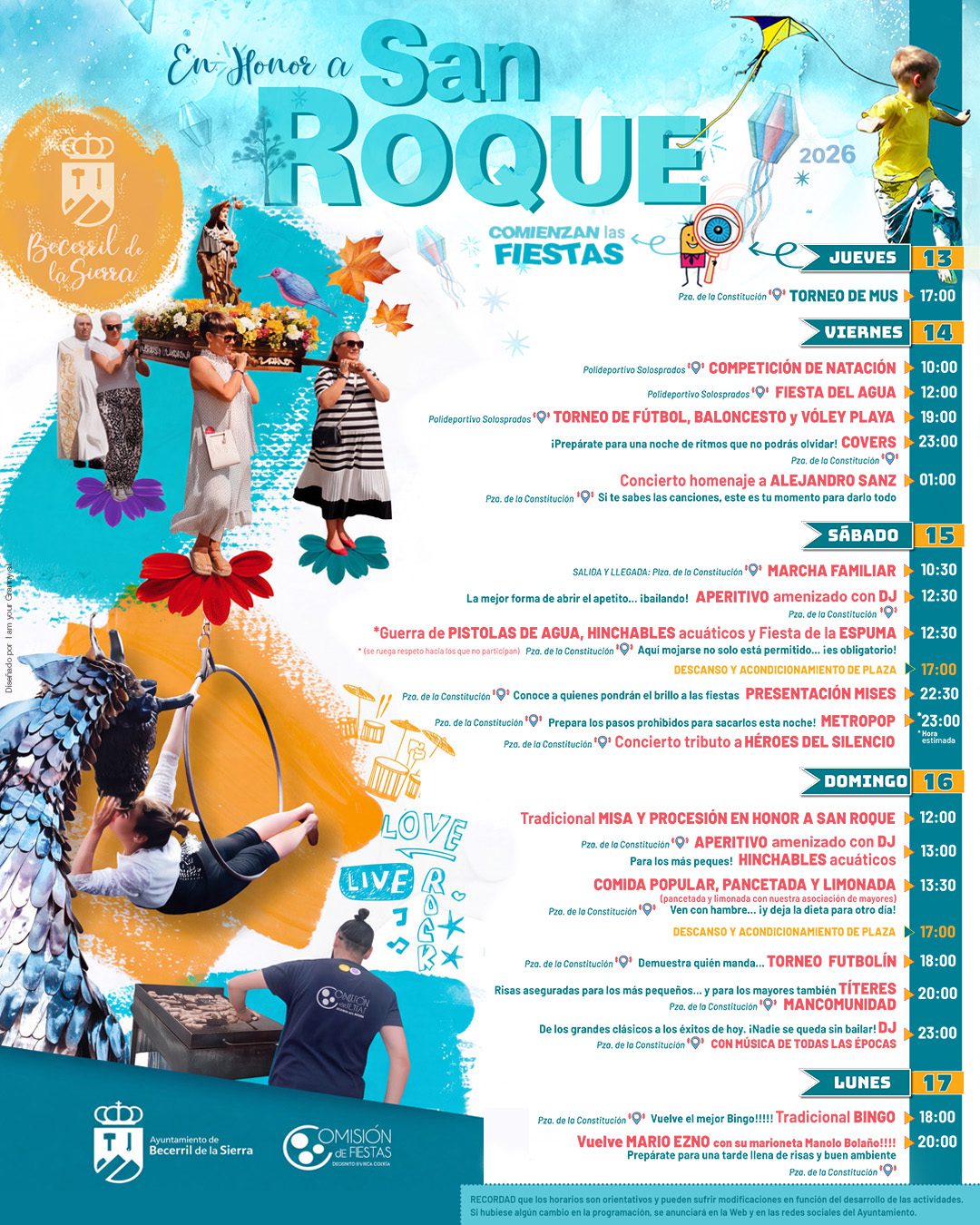 Cartel oficial del programa de fiestas patronales de Becerril de la Sierra en honor a San Roque 2026.