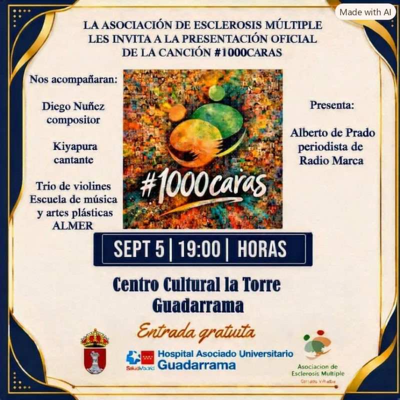 Cartel promocional de la canción 1000caras a favor de la Asociación de Esclerosis Múltiple.