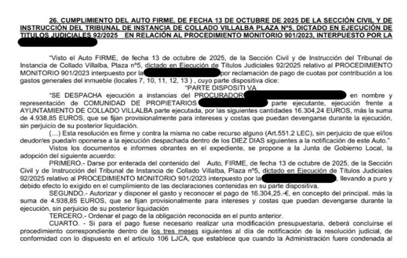 Fragmento de documento judicial firmado en octubre de 2025 relativo a la ejecución de títulos.