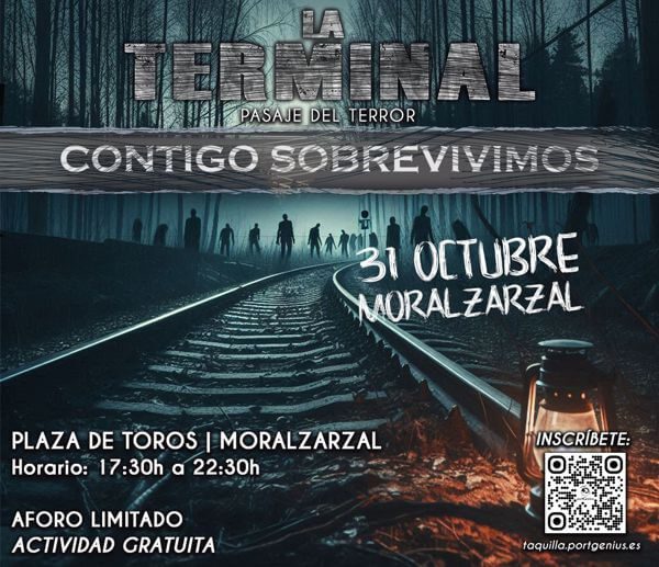 Cartel del pasaje del terror La Terminal en la Plaza de Toros de Moralzarzal.