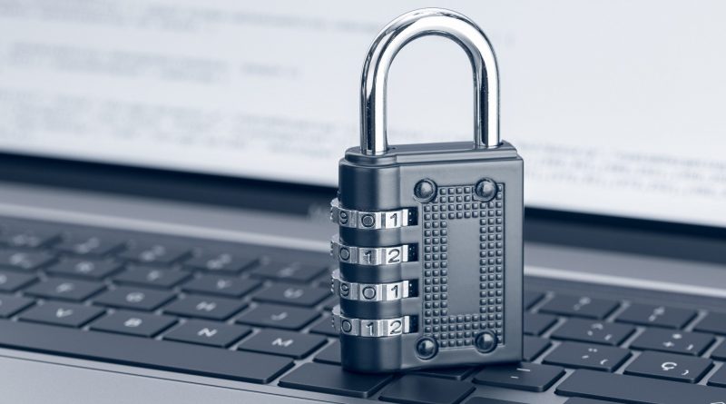 Network Security protection concept. Cyber attack protection. Closed padlock on laptop