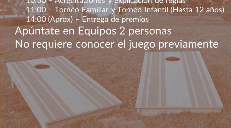 Cartel OCIO EN FAMILIA TORNEO CORNHOLE 23 DE ABRIL 2023