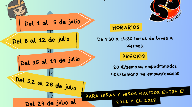 Cartel del campus de verano del Servicio de Juventud de Guadarrama