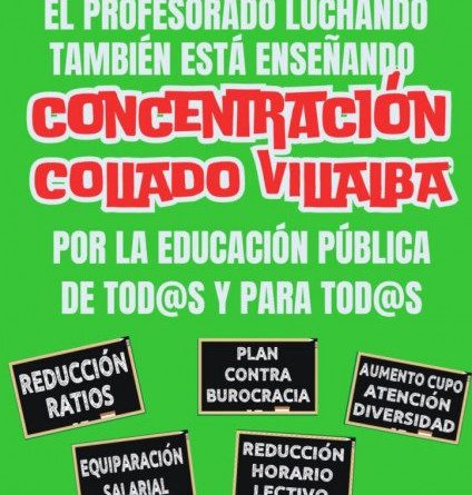 Cartel concentración por la educación pública en Collado Villalba
