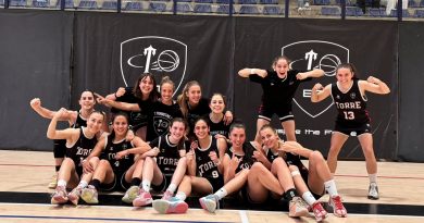 Las jugadoras del Baloncesto Torrelodones, celebrando su clasificación para la fase final por el ascenso a Liga 2