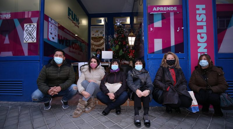 Comerciantes de Los Belgas en una rueda de prensa celebrada el pasado mes de enero